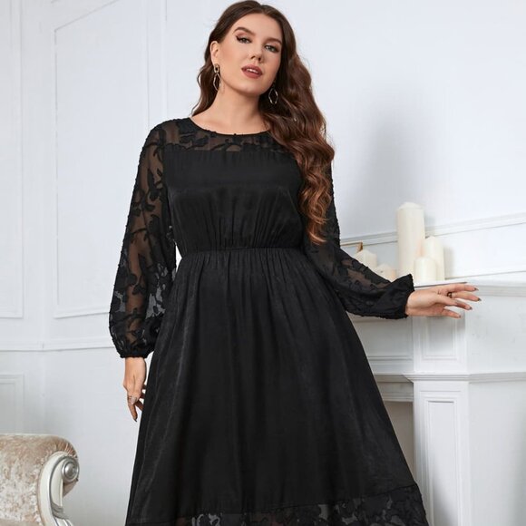 Melo Apparel Plus Size Embroidery Round Neck Long Sleeve Maxi Dress - Picture 1 of 7